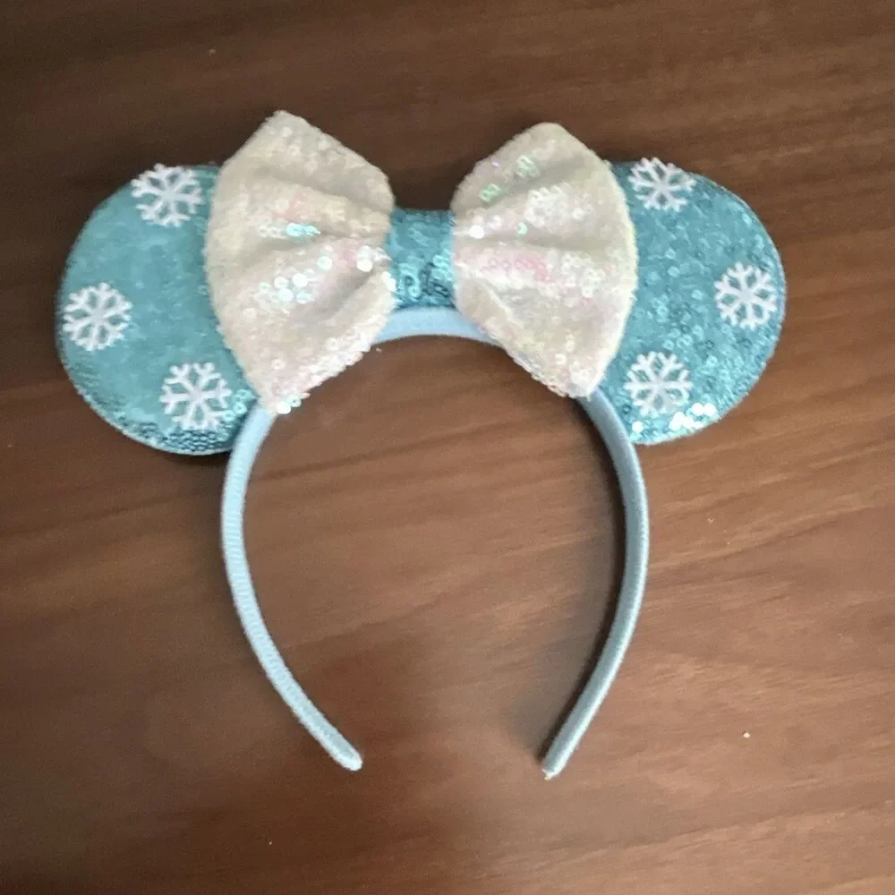 Girls Elsa Frozen Blue/White Sequin Padded Headband w/ Bow Snowflake, One Size
